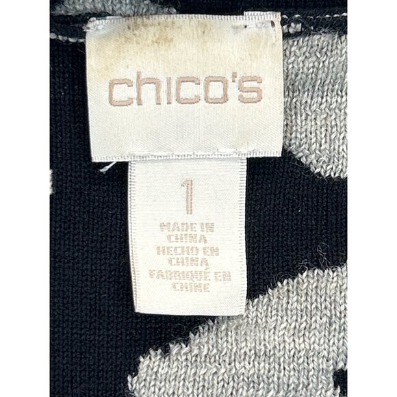 Chico's Sweater Womens Size 1 Black Gray Boiled Wool-Blend Patterned Cardigan - Picture 5 of 9